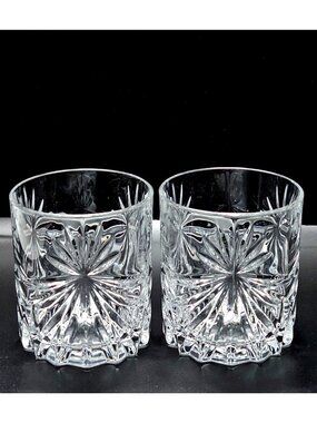 2 Royal Crystal Rock Oasis Lowball  Whiskey Glasses Starburst Italian Cut Glass